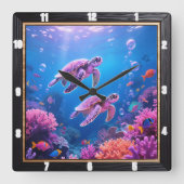 ウミガメ水中海 スクエア壁時計 (正面)