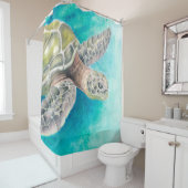 ウミガメ水彩グリーン シャワーカーテン (インサイチュ)