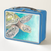 ウミガメ水彩グリーン メタルランチボックス (正面)