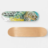 ウミガメ水彩ヴィンテージマップ白 スケートボード (横)