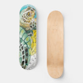 ウミガメ水彩ヴィンテージマップ白 スケートボード (正面)
