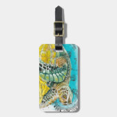 ウミガメ水彩ヴィンテージマップ白 ラゲッジタグ (正面縦)