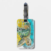 ウミガメ水彩ヴィンテージマップ白 ラゲッジタグ (裏面縦)