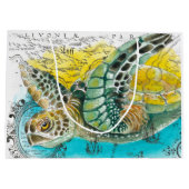 ウミガメ水彩ヴィンテージマップ白 ラージペーパーバッグ (裏面)