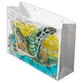 ウミガメ水彩ヴィンテージマップ白 ラージペーパーバッグ (正面アングル)