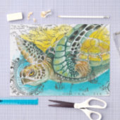 ウミガメ水彩ヴィンテージマップ白 薄葉紙 (クラフト)