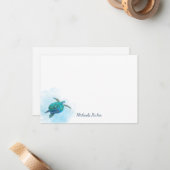 ウミガメ水彩海 パーソナライズされた ノートカード (正面/裏面インサイチュ)