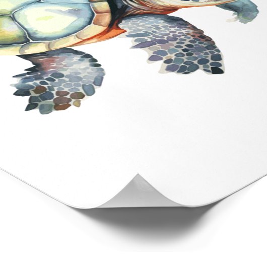 ウミガメ水彩 ポスター (角)