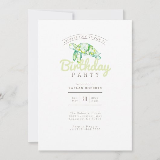 ウミガメ水彩 |誕生日パーティー 招待状 (正面)
