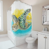 ウミガメ水色インクグリーン シャワーカーテン (インサイチュ)