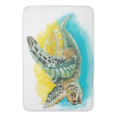 ウミガメ水色インクグリーン バスマット (正面縦)