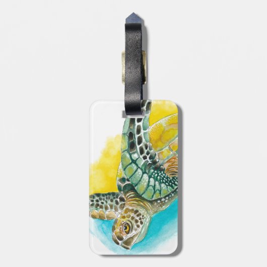 ウミガメ水色インクグリーン ラゲッジタグ (裏面縦)