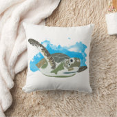ウミガメ水色デザイン クッション (ブランケット)