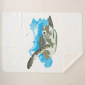 ウミガメ水色デザイン シェルパブランケット (正面(横))