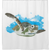 ウミガメ水色デザイン シャワーカーテン (正面)