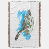 ウミガメ水色デザイン スローブランケット (正面縦)