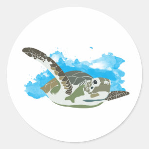 ウミガメ水色デザイン ラウンドシール