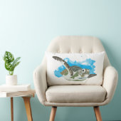ウミガメ水色デザイン ランバークッション (椅子)