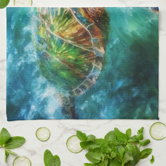 ウミガメ水色 キッチンタオル (折り畳み)