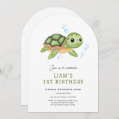 ウミガメ海の下の最初の誕生日の招待 招待状 (正面/裏面)