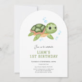 ウミガメ海の下の最初の誕生日の招待 招待状 (正面)