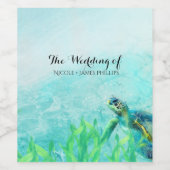 ウミガメ海ビーチアートカスタムウェディングワイン ワインラベル (シングルラベル)