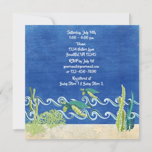 ウミガメ海ビーチニュートラル/ボーイズ赤ちゃんシャワー 招待状 (裏面)