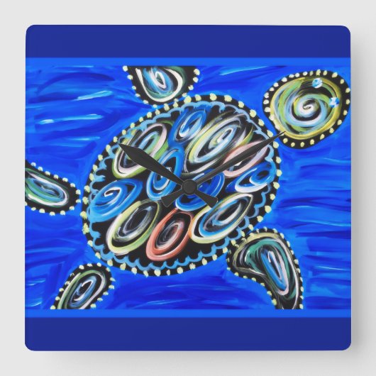 ウミガメ海マリンライフ夏ビーチハウス スクエア壁時計 (正面)