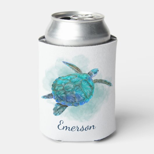 ウミガメ海水彩パーソナライズされた 缶クーラー (缶正面)