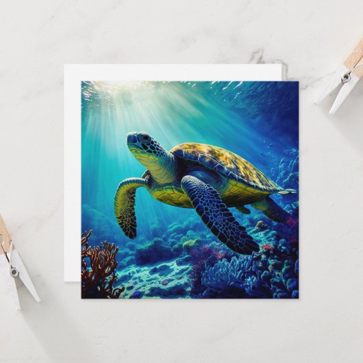 ウミガメ海海洋生物ビーチ自然動物 カード (正面/裏面インサイチュ)