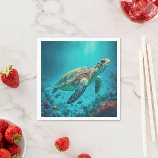 ウミガメ海海洋生物ビーチ自然動物 スタンダードカクテルナプキン (インサイチュ)