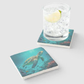 ウミガメ海海洋生物ビーチ自然動物 ストーンコースター (横)