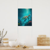 ウミガメ海海洋生物ビーチ自然動物 ポスター (キッチン)
