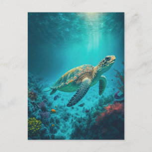 ウミガメ海海洋生物ビーチ自然動物 ポストカード
