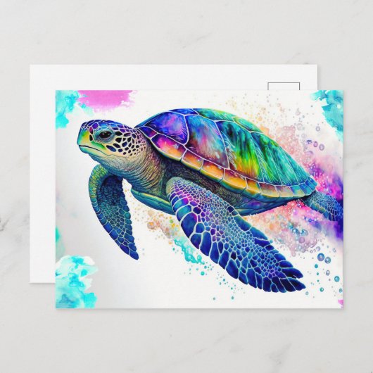 ウミガメ海海洋生物ビーチ自然動物 ポストカード (正面/裏面)