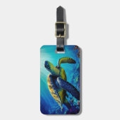 ウミガメ海海洋生物ビーチ自然動物 ラゲッジタグ (正面縦)