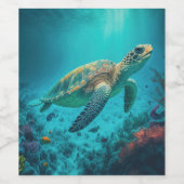 ウミガメ海海洋生物ビーチ自然動物 ワインラベル (シングルラベル)