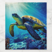ウミガメ海海洋生物ビーチ自然動物 ワインラベル (シングルラベル)