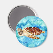 ウミガメ海海洋生物水絵画色 マグネット (正面/裏面)