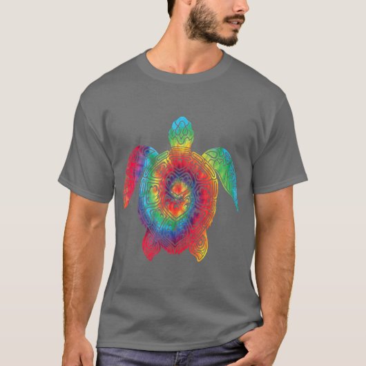 ウミガメ海絞り染めレインボーヒッピーの衣装 Tシャツ (正面)