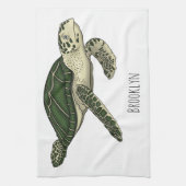 ウミガメ漫画イラストレーション キッチンタオル (縦)