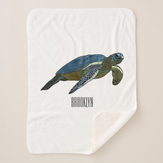 ウミガメ漫画イラストレーション シェルパブランケット (正面)