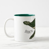 ウミガメ漫画イラストレーション ツートーンマグカップ (左)