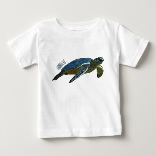 ウミガメ漫画イラストレーション ベビーTシャツ (正面)