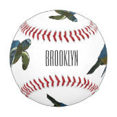 ウミガメ漫画イラストレーション 野球ボール (裏面)