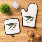 ウミガメ漫画イラストレーション 鍋つかみ&鍋敷きセット (トップダウン)
