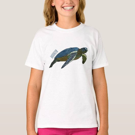 ウミガメ漫画イラストレーション Tシャツ (正面)