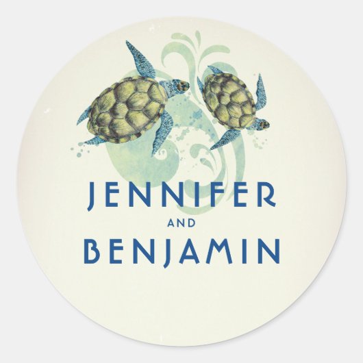 ウミガメ熱帯海辺結婚の ラウンドシール (正面)