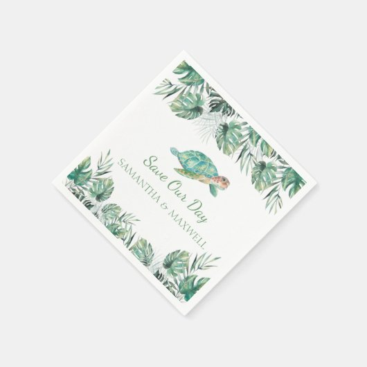ウミガメ熱帯葉産の水結婚色 スタンダードカクテルナプキン (角)