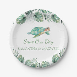 ウミガメ熱帯葉産の水結婚色 ペーパープレート
